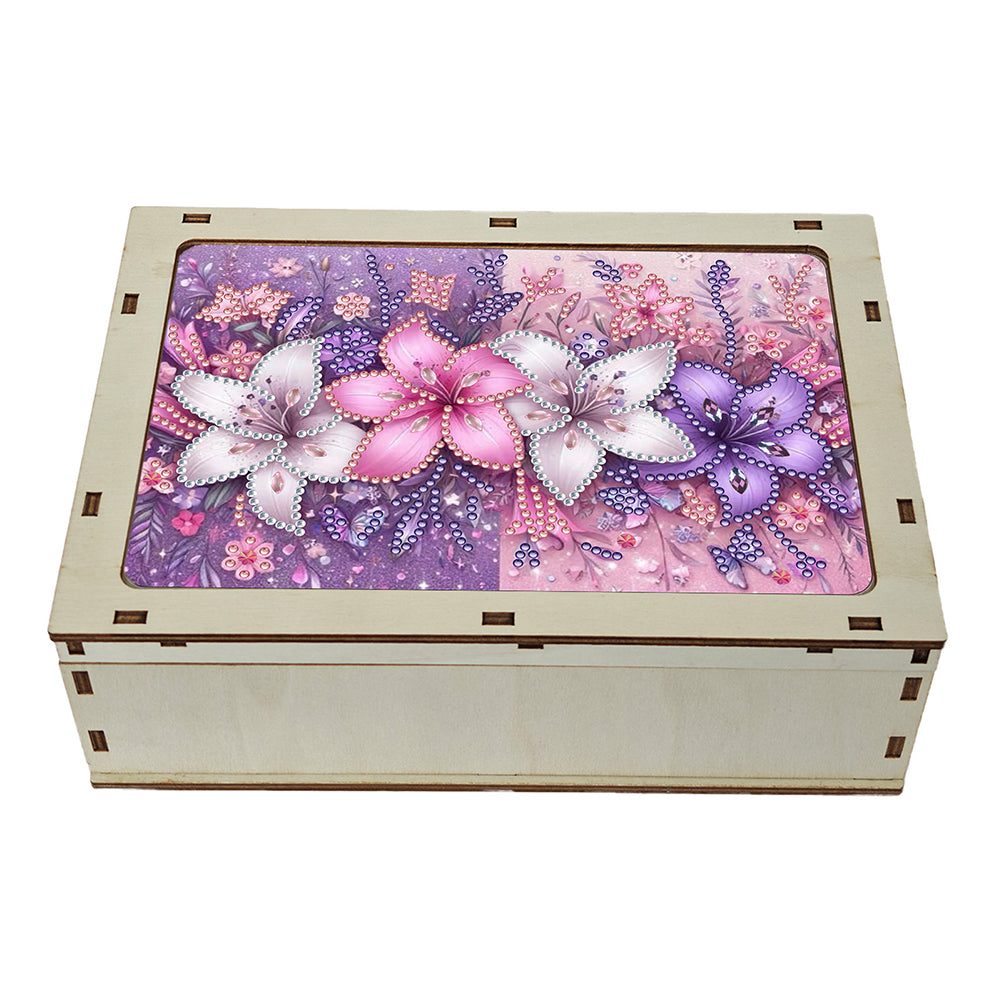 Diamond Art Jewelry Storage Case Wooden Diamond Painting Container Box (Flower)