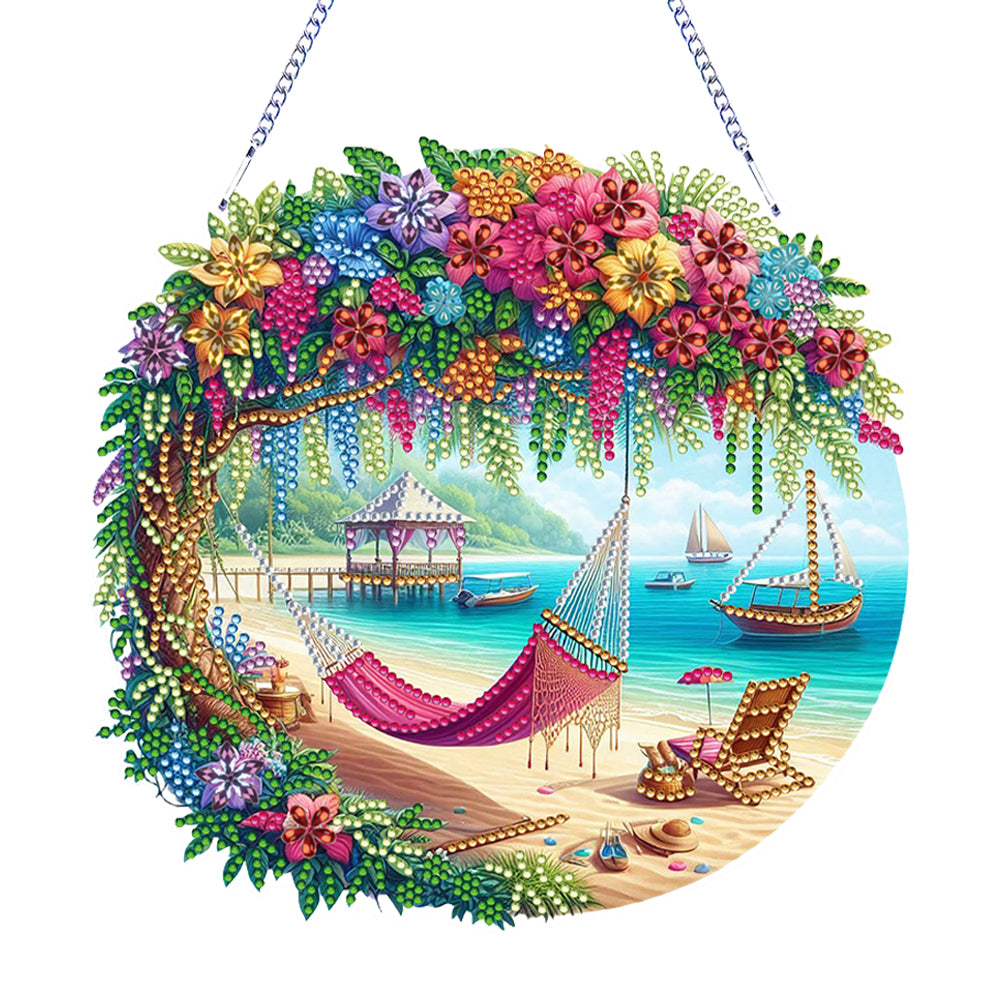 2D Flat DIY Diamond Art Pendant Diamond Painting Set Home Decor(Seaside Hammock)