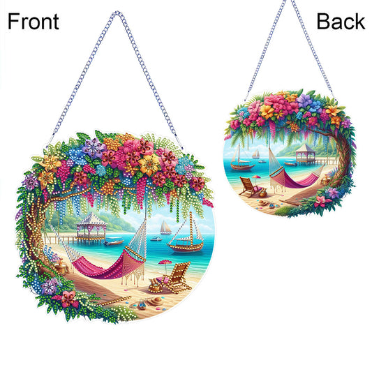 2D Flat DIY Diamond Art Pendant Diamond Painting Set Home Decor(Seaside Hammock)