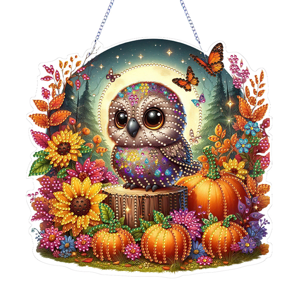2D Flat DIY Diamond Art Pendant Diamond Painting Set Home Decor (Pumpkin Owl)