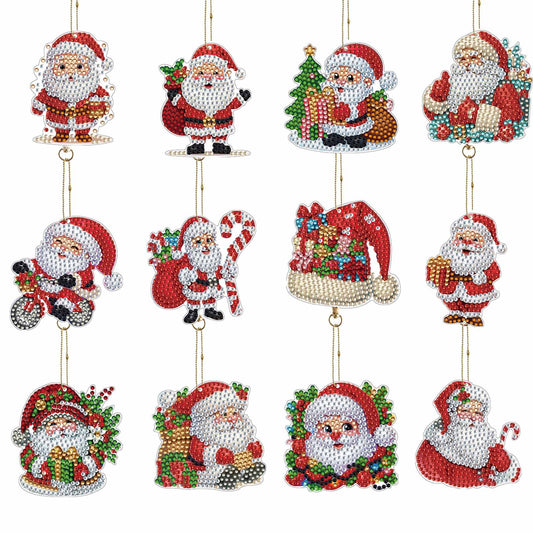 12Pcs Christmas Diamond Painting Keychain Rhinestone Painting Keychain Pendant