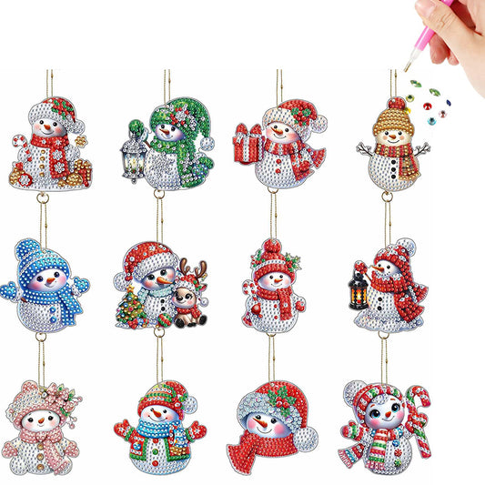 12Pcs Christmas Diamond Painting Keychain Rhinestone Painting Keychain Pendant