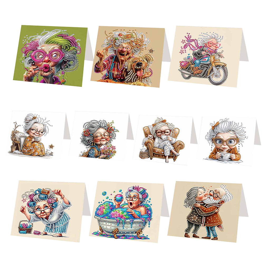 DIY Diamond Art Greeting Cards Congratulations Cards & Gifts (10pcs Old Lady)
