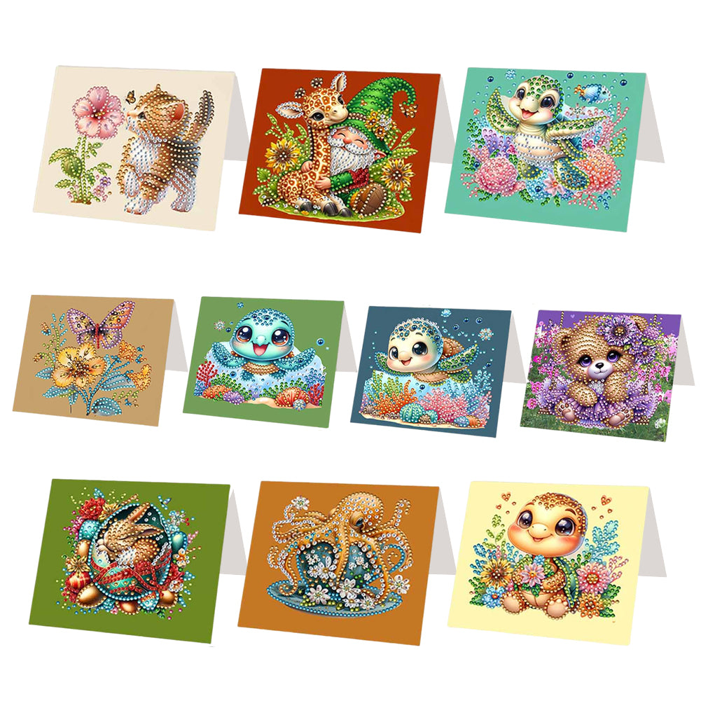DIY Diamond Art Greeting Cards Congratulations Cards & Gifts (10pcs Animals)