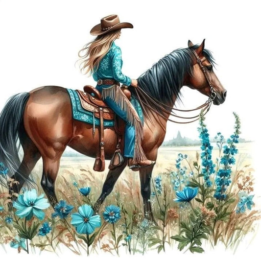 Diamond Painting - Full Round - Horseback Cowboy Girl (40*40CM)