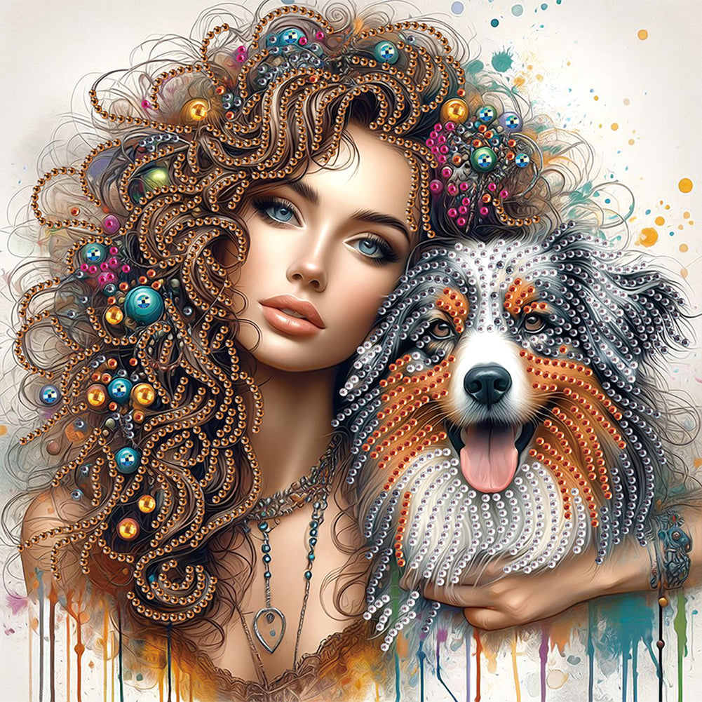 Diamond Painting - Partial Special Shaped - Girl And Puppy (30*30CM)