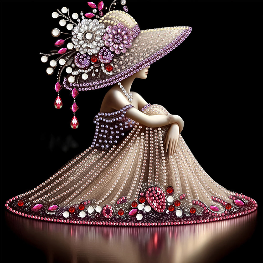 Diamond Painting - Partial Special Shaped - Elegant Hat Lady (30*30CM)