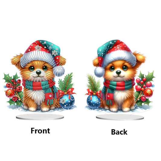 2D Flat Christmas Dog Table Top Diamond Painting Ornament Kits Home Decor