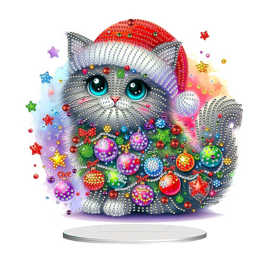 2D Flat Christmas Cat Table Top Diamond Painting Ornament Kits Home Decor