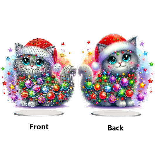 2D Flat Christmas Cat Table Top Diamond Painting Ornament Kits Home Decor