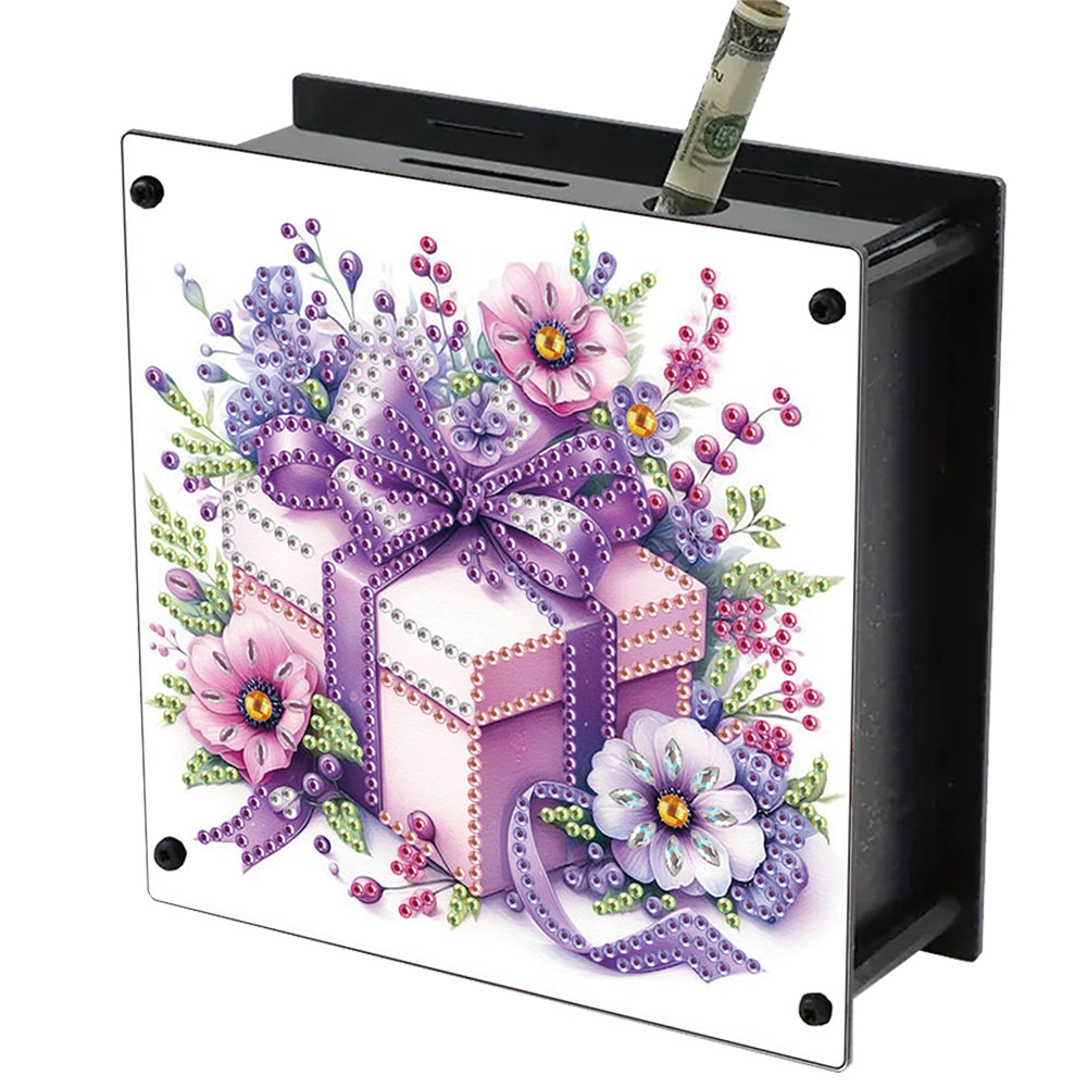 Gift Box Flowers DIY Money Storage Box Diamond Art Decors for Adults Beginners