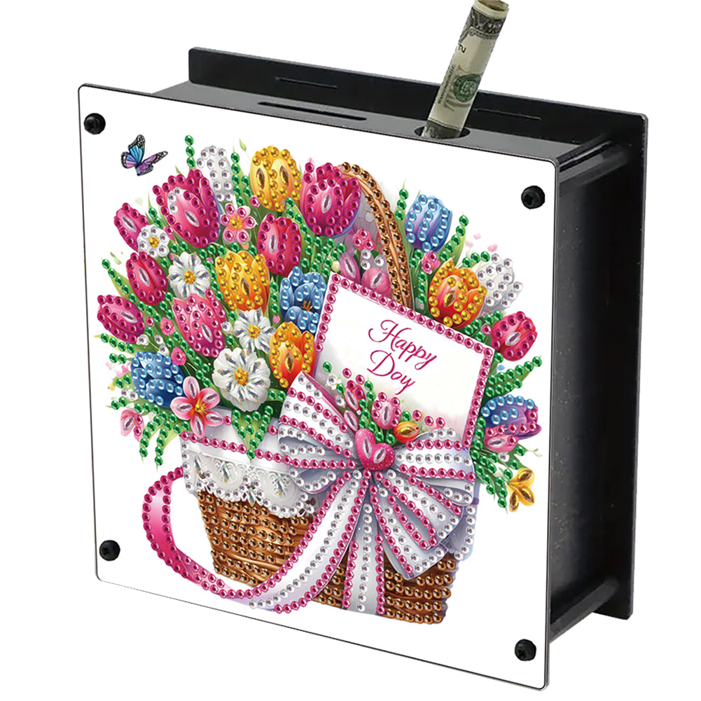 Tulips Bouquet DIY Money Storage Box Diamond Art Decors for Adults Beginners
