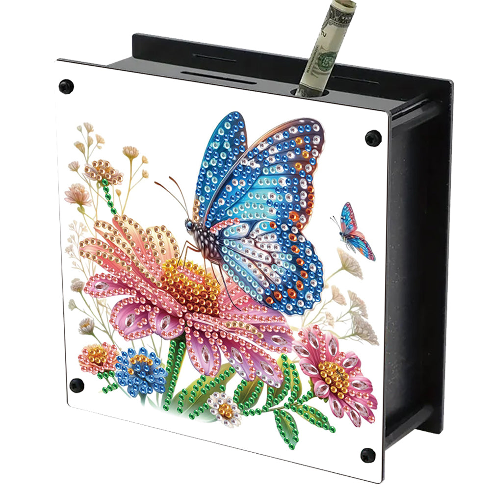 Butterfly Flowers DIY Money Storage Box Diamond Art Decors for Adults Beginners