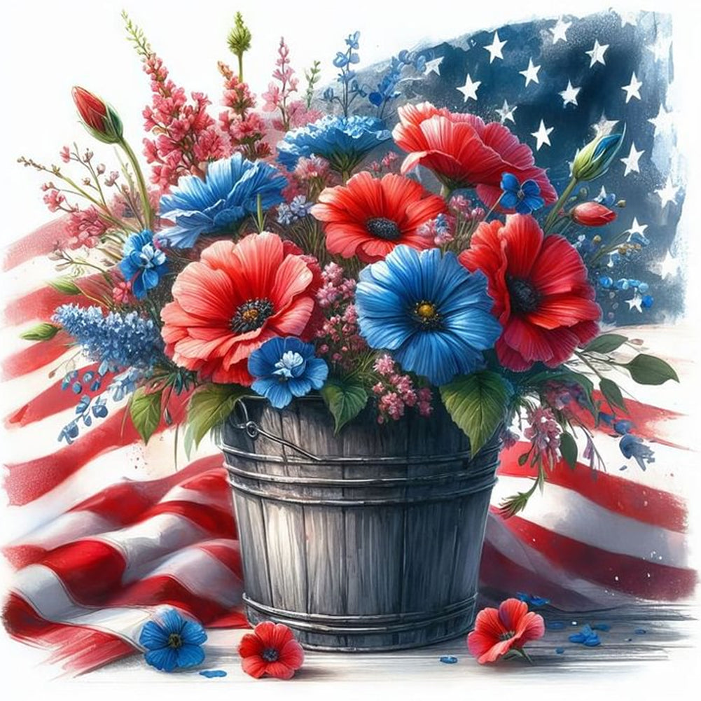 Diamond Painting - Full Round - Independence Day Flower Pot Bouquet (30*30CM)