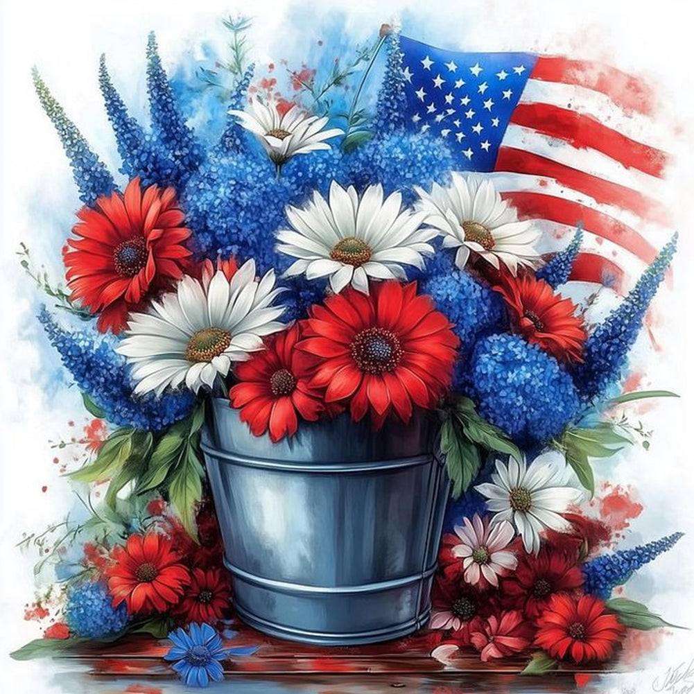 Diamond Painting - Full Round - Independence Day Flower Pot Bouquet (30*30CM)