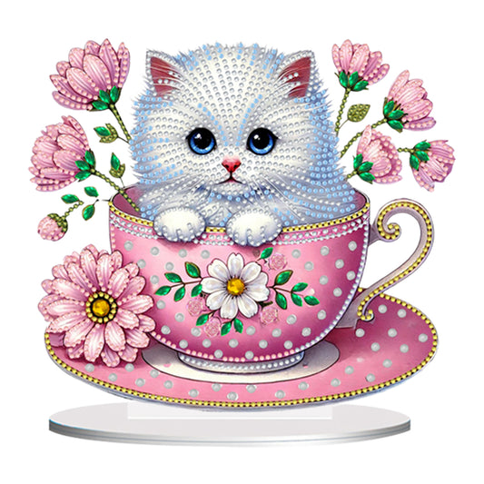 2D Flat Print Teacup Cat DIY Diamond Painting Desktop Decorations Desktop Decor