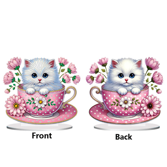 2D Flat Print Teacup Cat DIY Diamond Painting Desktop Decorations Desktop Decor