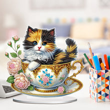 Load image into Gallery viewer, 2D Flat Print Teacup Cat DIY Diamond Painting Desktop Decorations Desktop Decor
