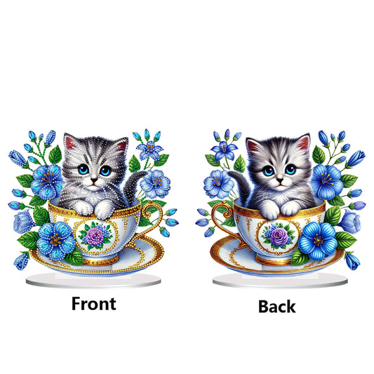 2D Flat Print Teacup Cat DIY Diamond Painting Desktop Decorations Desktop Decor