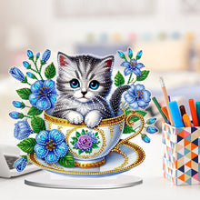 Load image into Gallery viewer, 2D Flat Print Teacup Cat DIY Diamond Painting Desktop Decorations Desktop Decor
