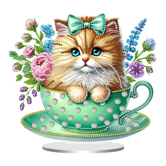 2D Flat Print Teacup Cat DIY Diamond Painting Desktop Decorations Desktop Decor