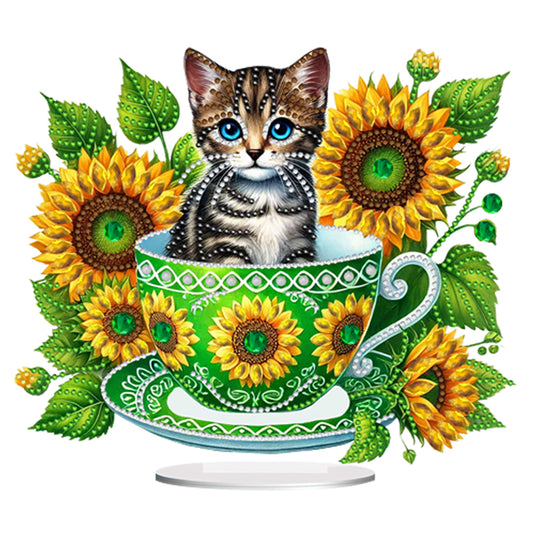 2D Flat Print Teacup Cat DIY Diamond Painting Desktop Decorations Desktop Decor