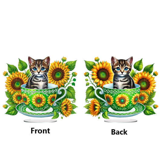 2D Flat Print Teacup Cat DIY Diamond Painting Desktop Decorations Desktop Decor