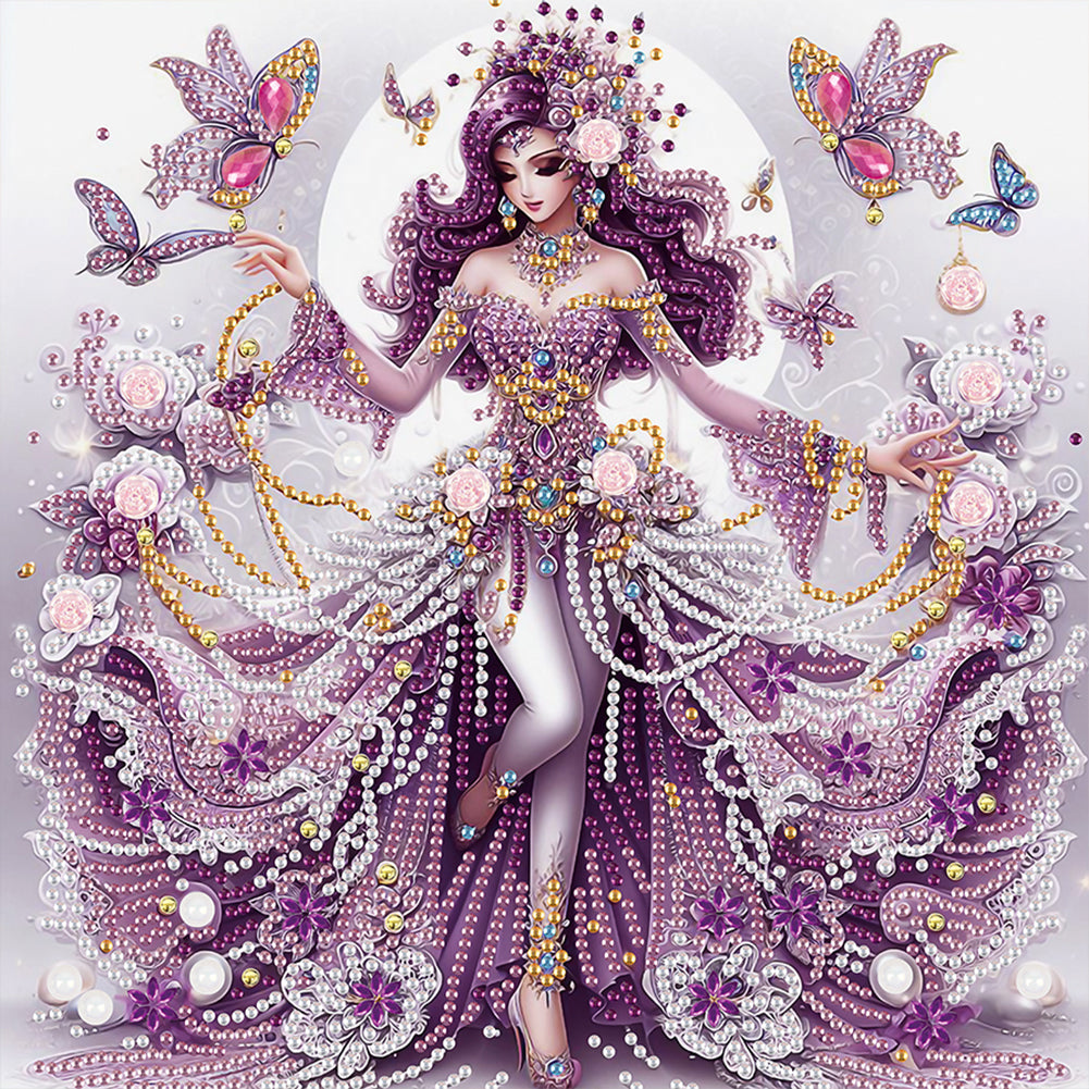 Diamond Painting - Partial Special Shaped - Elegant Girl With Beautiful Skirt (30*30CM)