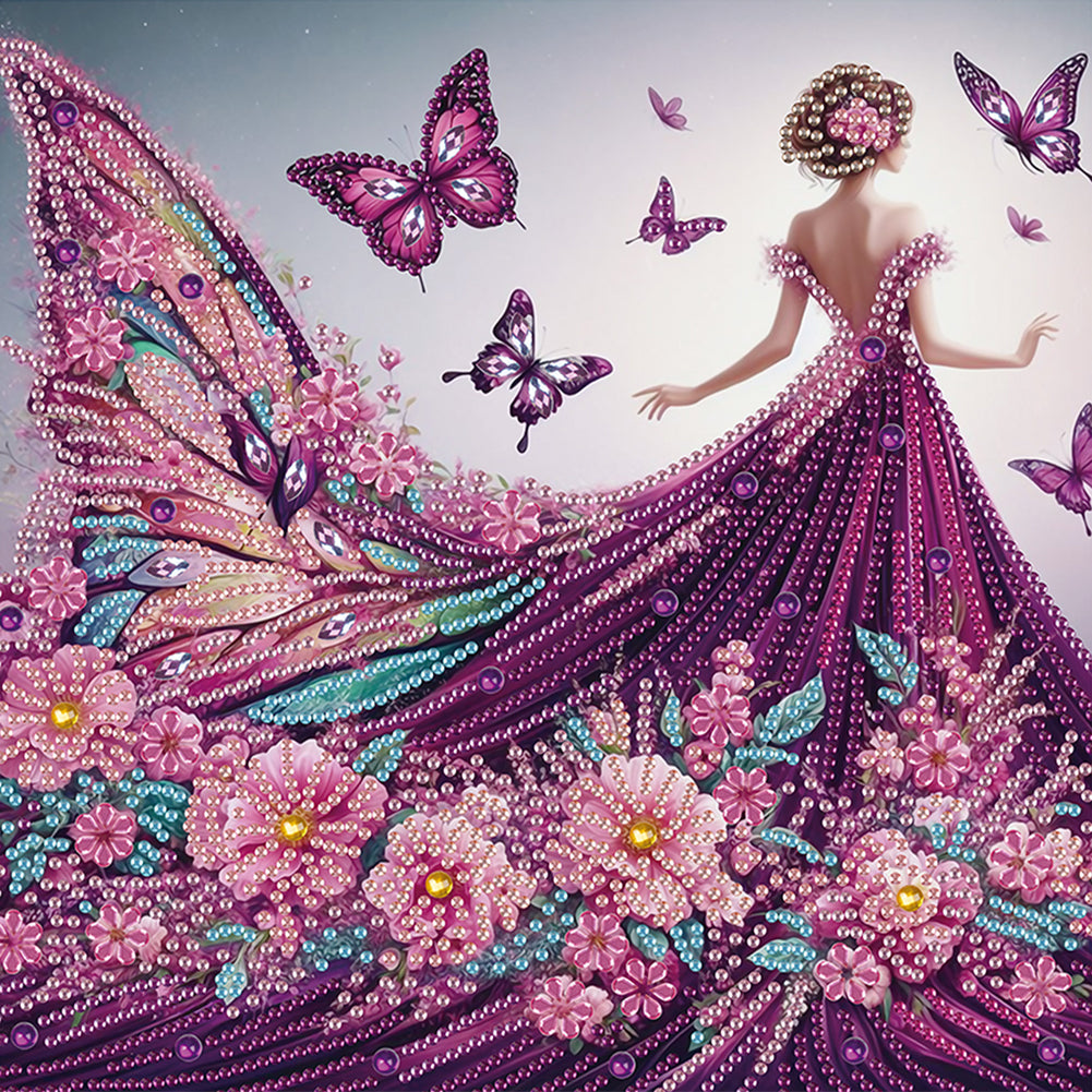 Diamond Painting - Partial Special Shaped - Elegant Girl With Beautiful Skirt (30*30CM)