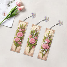 Load image into Gallery viewer, 3Pcs Pink Roses DIY Diamond Painting Bookmark with Pendant for Reading Lovers
