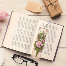 Load image into Gallery viewer, 3Pcs Pink Roses DIY Diamond Painting Bookmark with Pendant for Reading Lovers
