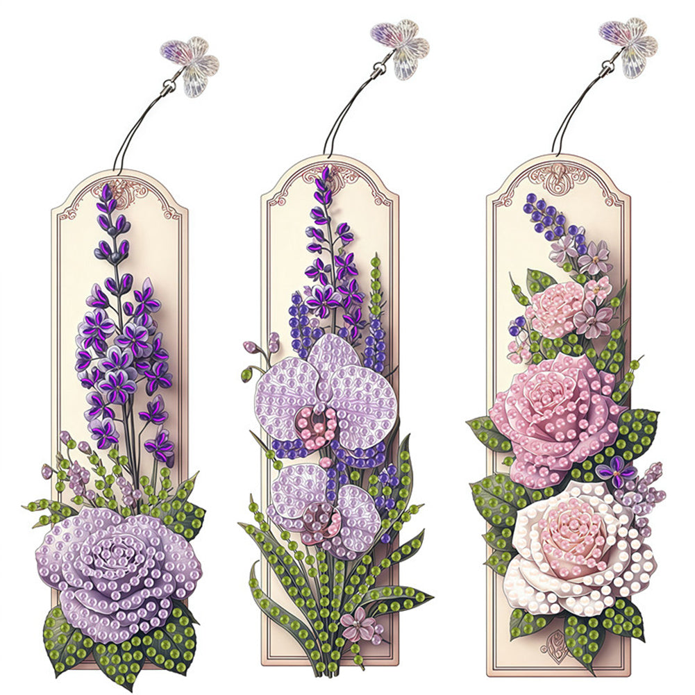 3Pcs Purple Flowers DIY Diamond Painting Bookmark for Reading Enthusiasts