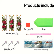 Load image into Gallery viewer, 3Pcs Red Roses DIY Diamond Painting Bookmark with Pendant for Reading Enthusiast
