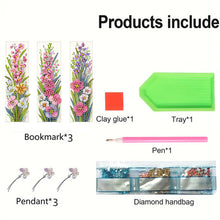Load image into Gallery viewer, 3Pcs Flowers DIY Diamond Painting Bookmark with Pendant for Reading Enthusiasts
