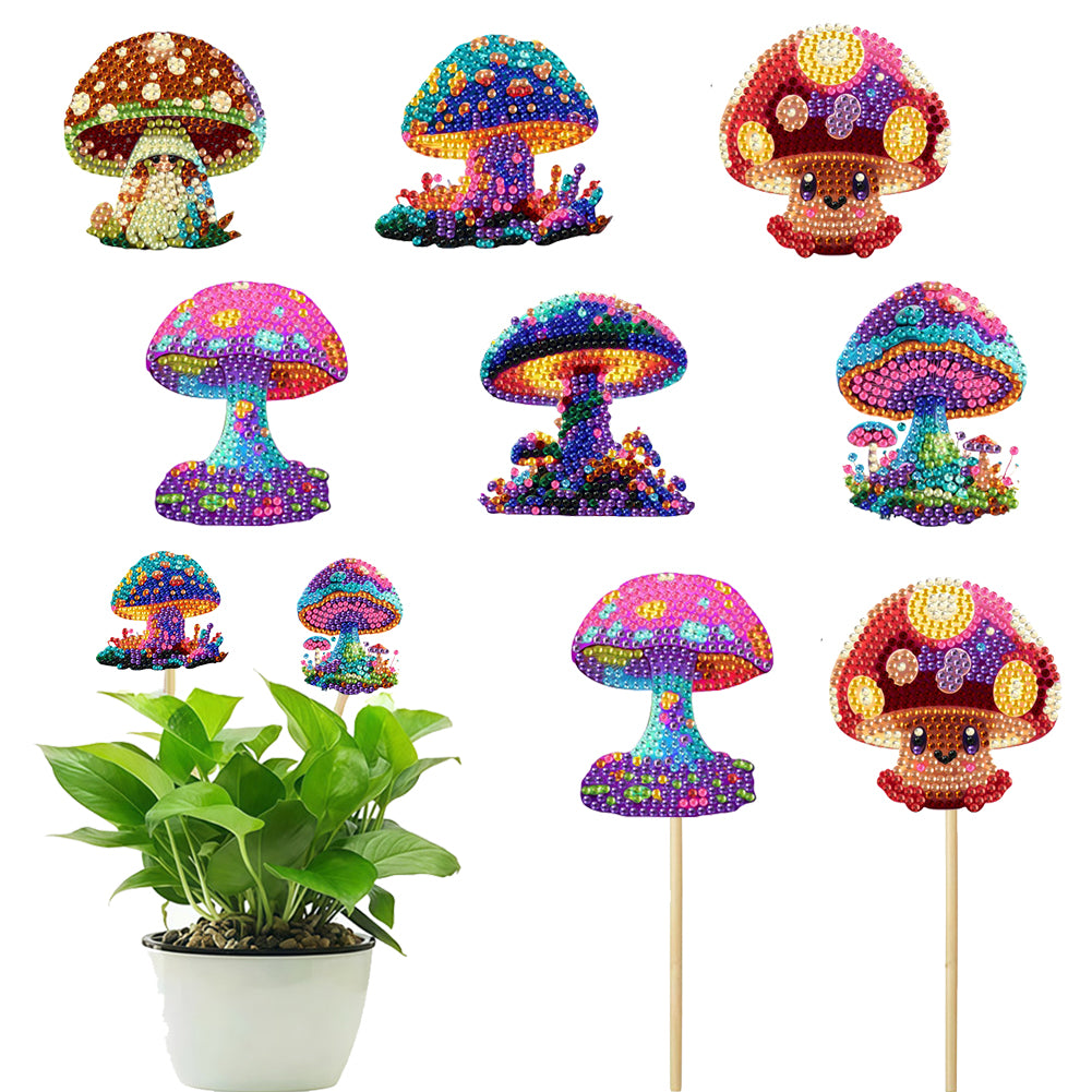6Pcs DIY Stakes Diamond Painting Kits Diamond Art Kits for Beginners (Mushroom)