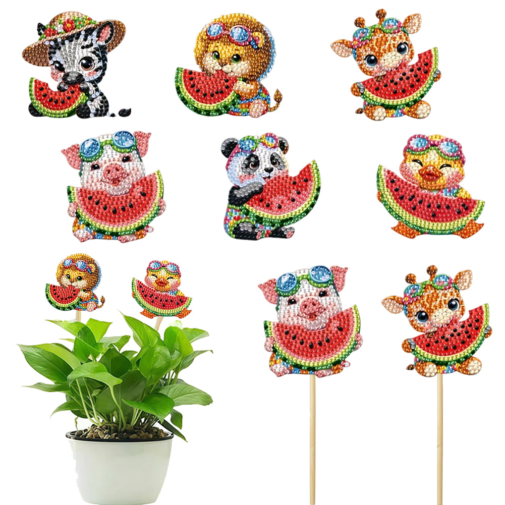 6Pcs DIY Stakes Diamond Painting Kits Diamond Art Kits (Watermelon Animal)