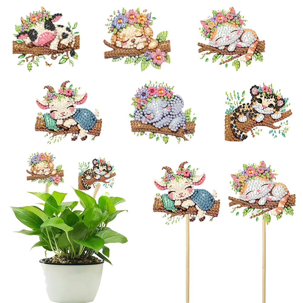 6Pcs DIY Stakes Diamond Painting Kits Diamond Art Kits for Adults (Twig Animal)