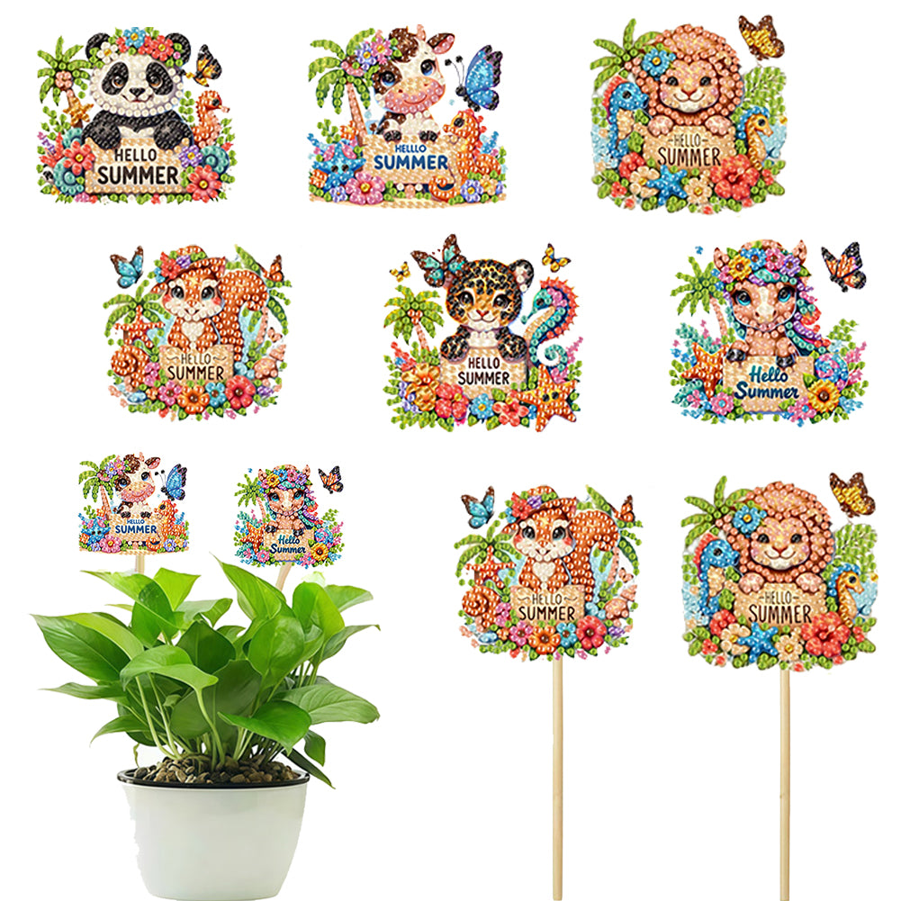 6Pcs DIY Stakes Diamond Painting Kits Diamond Art Kits (Summer Animals)