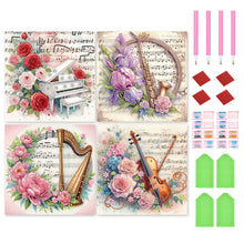 Load image into Gallery viewer, 4pcs Diamond Painting - Partial Special Shaped - Musical Instrument And Flower (30*30CM)
