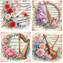 Load image into Gallery viewer, 4pcs Diamond Painting - Partial Special Shaped - Musical Instrument And Flower (30*30CM)
