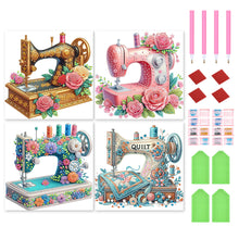 Load image into Gallery viewer, 4pcs Diamond Painting - Partial Special Shaped - Sewing Machine And Flower (30*30CM)
