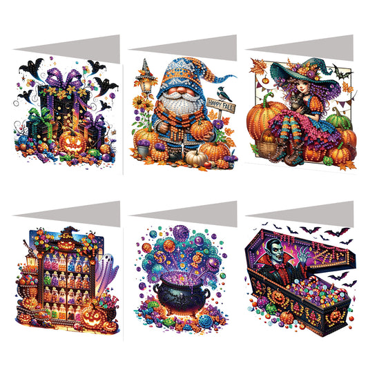 6PCS DIY Diamond Art Greeting Cards Halloween Designs for Celebrations (H033)