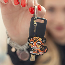 Load image into Gallery viewer, 9pcs Double Sided Special Shape Tiger Cat Diamond Painting Art Craft Keychain
