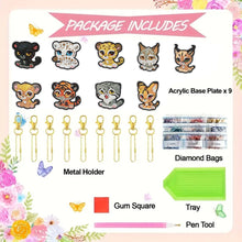 Load image into Gallery viewer, 9pcs Double Sided Special Shape Tiger Cat Diamond Painting Art Craft Keychain
