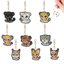Load image into Gallery viewer, 9pcs Double Sided Special Shape Tiger Cat Diamond Painting Art Craft Keychain
