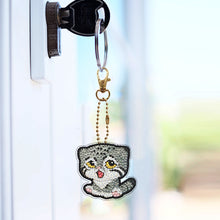 Load image into Gallery viewer, 9pcs Double Sided Special Shape Tiger Cat Diamond Painting Art Craft Keychain
