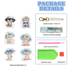 Load image into Gallery viewer, 6pcs Double Sided Special Shape Umbrella Cat Diamond Painting Art Craft Keychain

