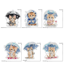 Load image into Gallery viewer, 6pcs Double Sided Special Shape Umbrella Cat Diamond Painting Art Craft Keychain
