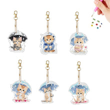 Load image into Gallery viewer, 6pcs Double Sided Special Shape Umbrella Cat Diamond Painting Art Craft Keychain
