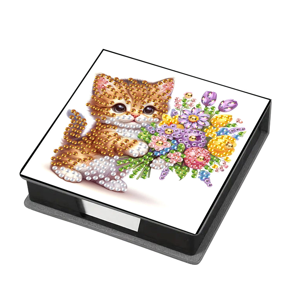 Leather Cat Flower Diamond Painting Notecard Box with 160 Sheets of Paper